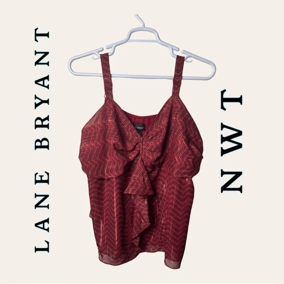 0771. LANE BRYANT ADJUSTABLE STRAP TOP SIZE 26 CHEVRON PATTERN MAROON AND‎ GOLD - Picture 1 of 10